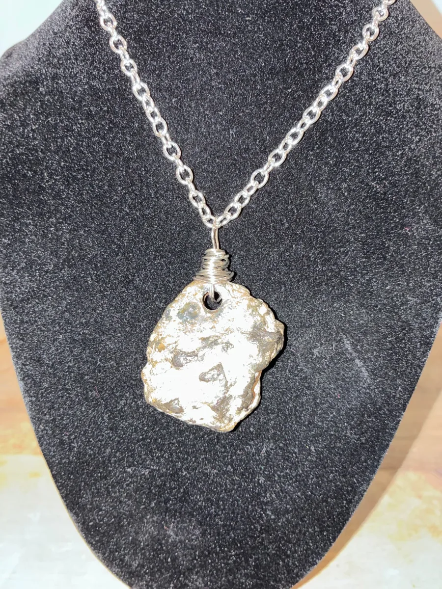 Drift Drop — pale beach stone on a silver-tone wire wrap and chain